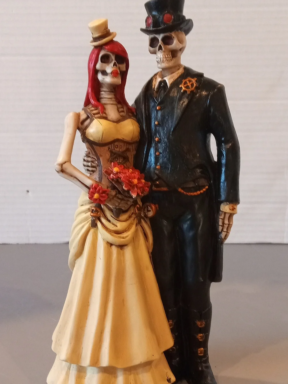 Love Never Dies Socialite Steampunk Skeleton Couple Wedding Figureine